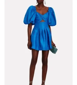 Aje Dusk Knot Puff Sleeve Mini Dress Blue Size XS AU 6 for rent on The Volte - image 1
