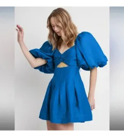 Aje Dusk Knot Puff Sleeve Mini Dress Blue Size XS AU 6 for rent on The Volte - image 4
