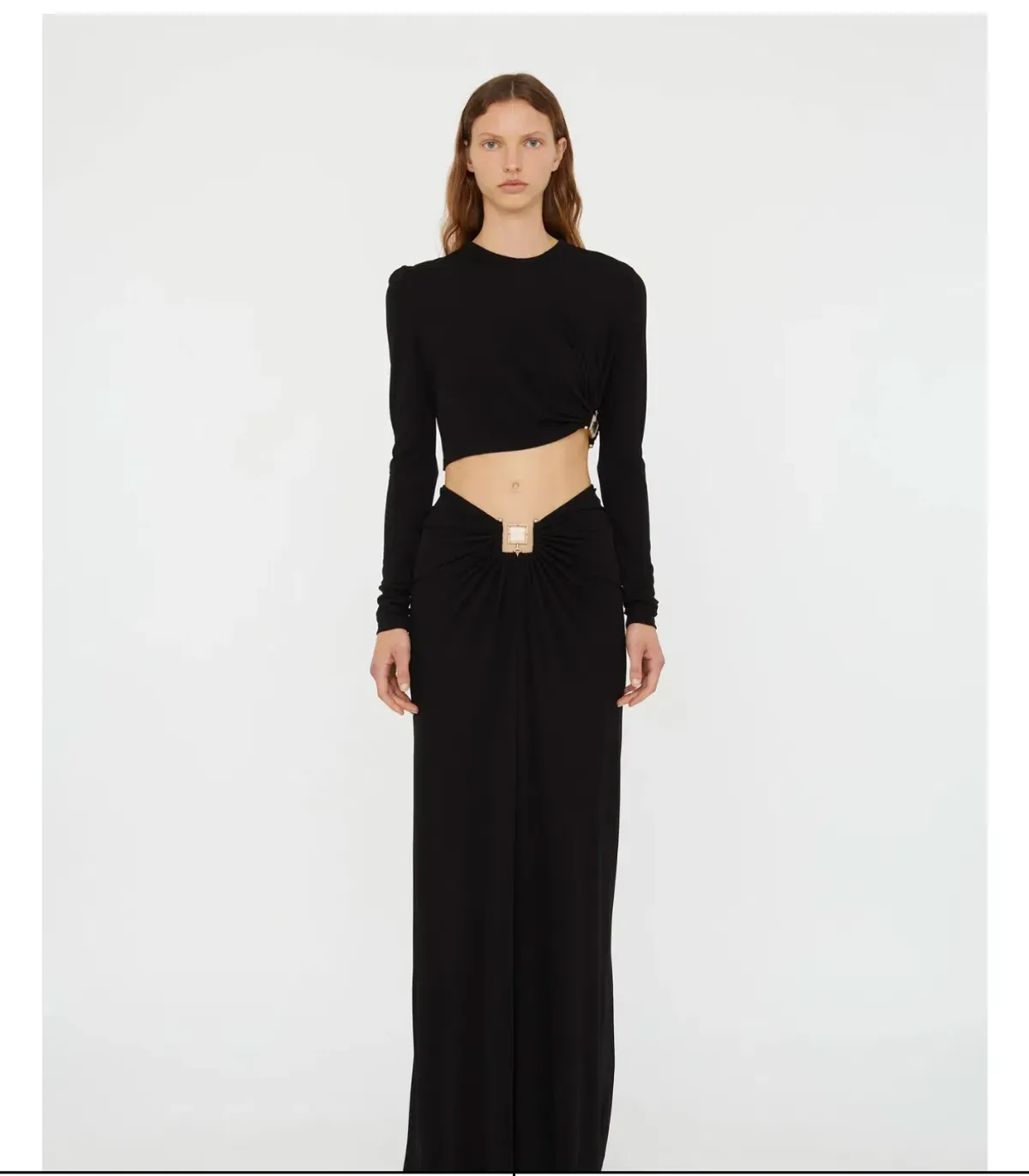 Christopher Esber Bezel Quartz Ruched Long Sleeve Top Black Size 12 for rent on The Volte - main image