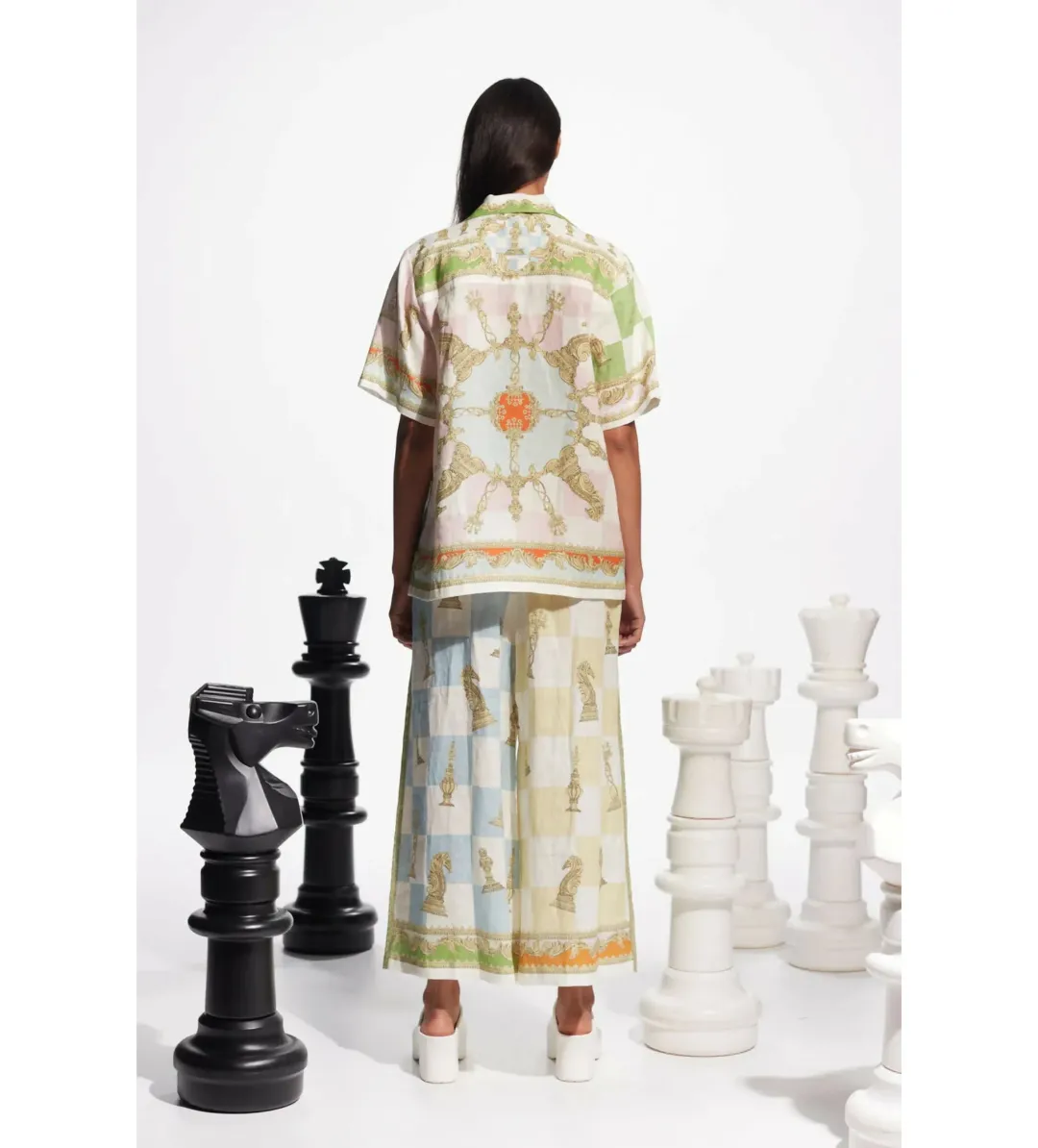 Alemais Checkmate Linen Top & Pants Set Print Size 10 for rent on The Volte - main image