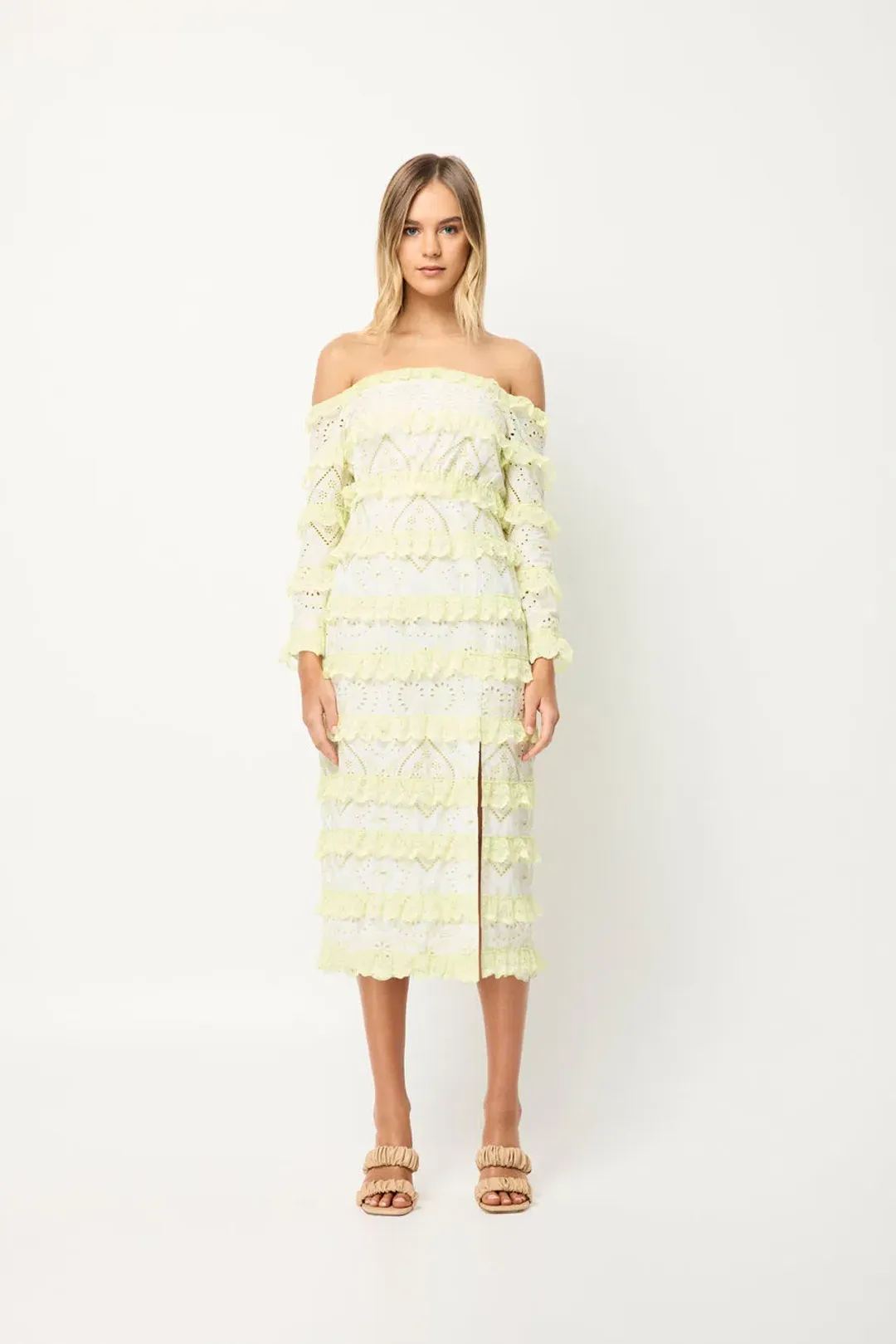 Elliatt Saint Lucia Midi Dress In Ivory/Citrus Size M/ AU 10  for rent on The Volte - main image