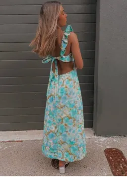 Zimmermann High Tide Frilled Midi Dress Aqua Ikat Floral Size 1 / AU 10  for rent on The Volte - image 2