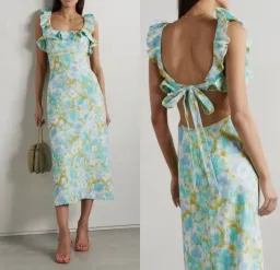 Zimmermann High Tide Frilled Midi Dress Aqua Ikat Floral Size 1 / AU 10  for rent on The Volte - image 6