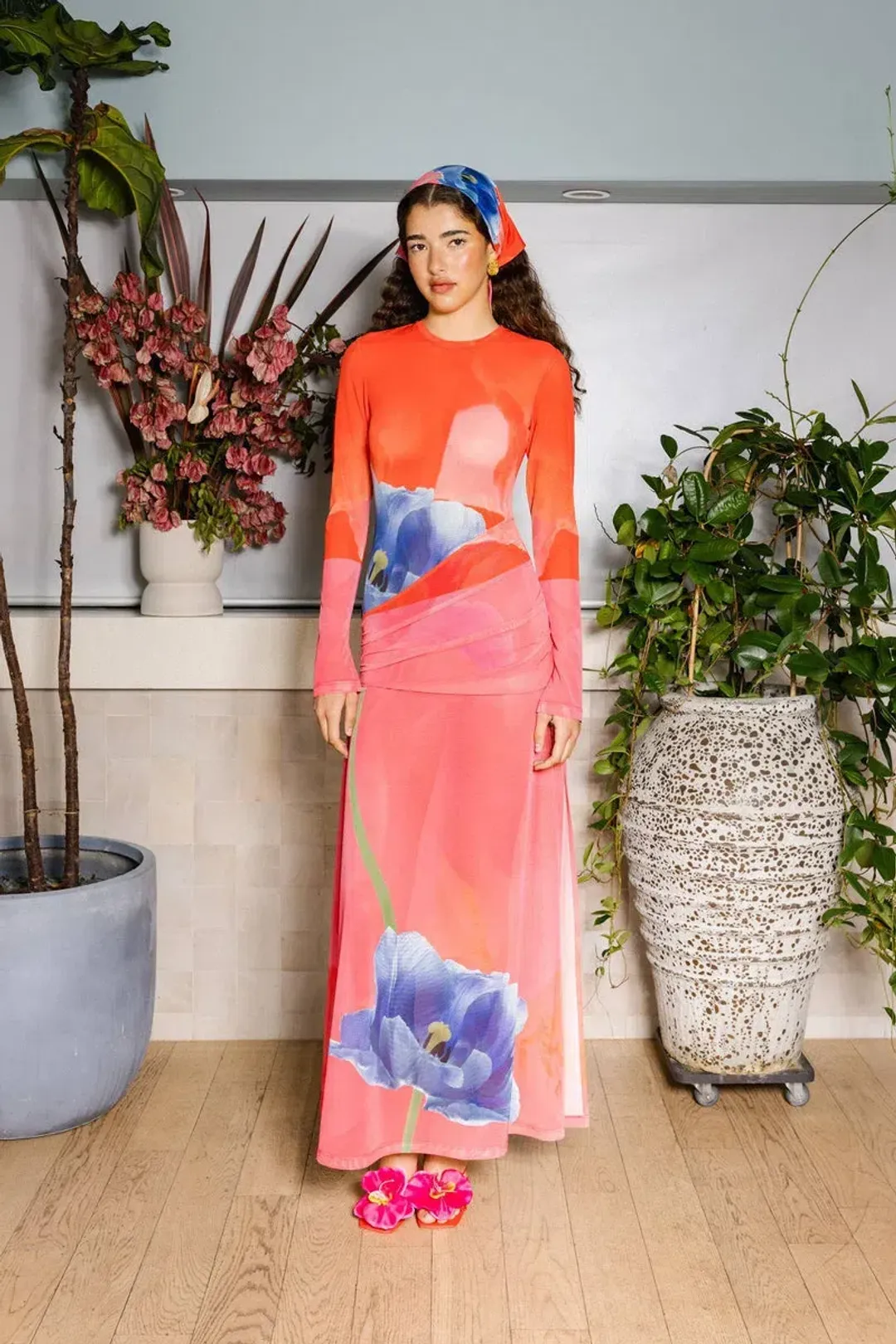 With Harper Lu Panel Mesh Contrast Poppy Maxi Dress Multi Floral Size 6 for rent on The Volte - main image