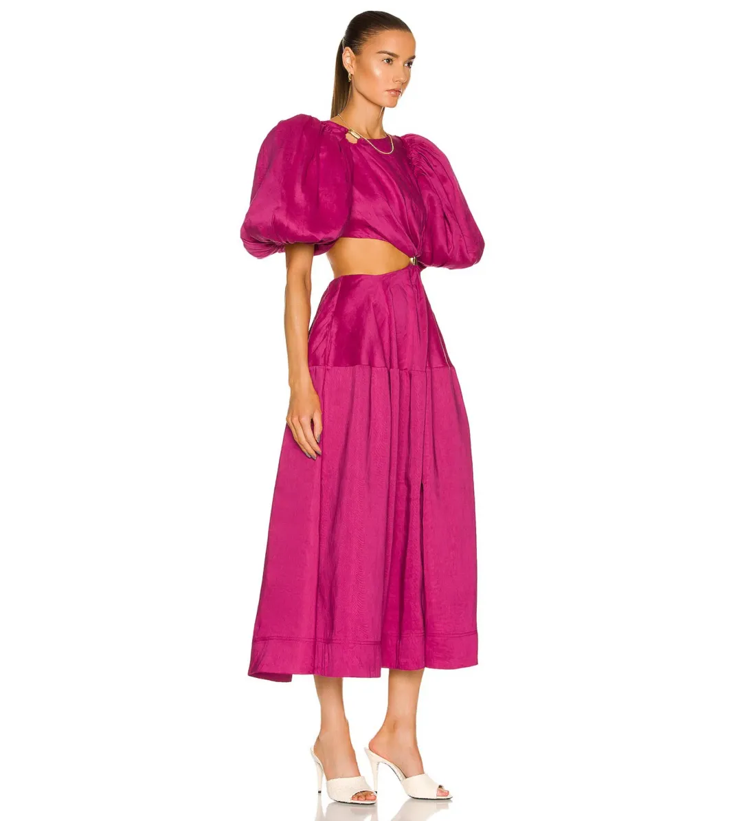 Aje Vanades Ring Cut Out Midi Dress in Magenta Pink Size 6 for rent on The Volte - main image
