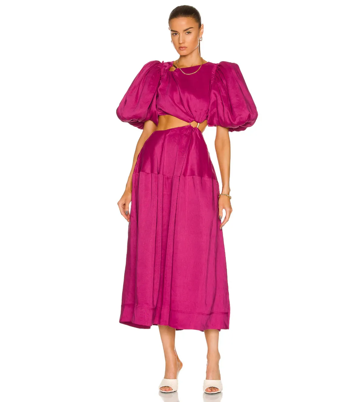 Aje Vanades Ring Cut Out Midi Dress in Magenta Pink Size 6 for rent on The Volte - main image