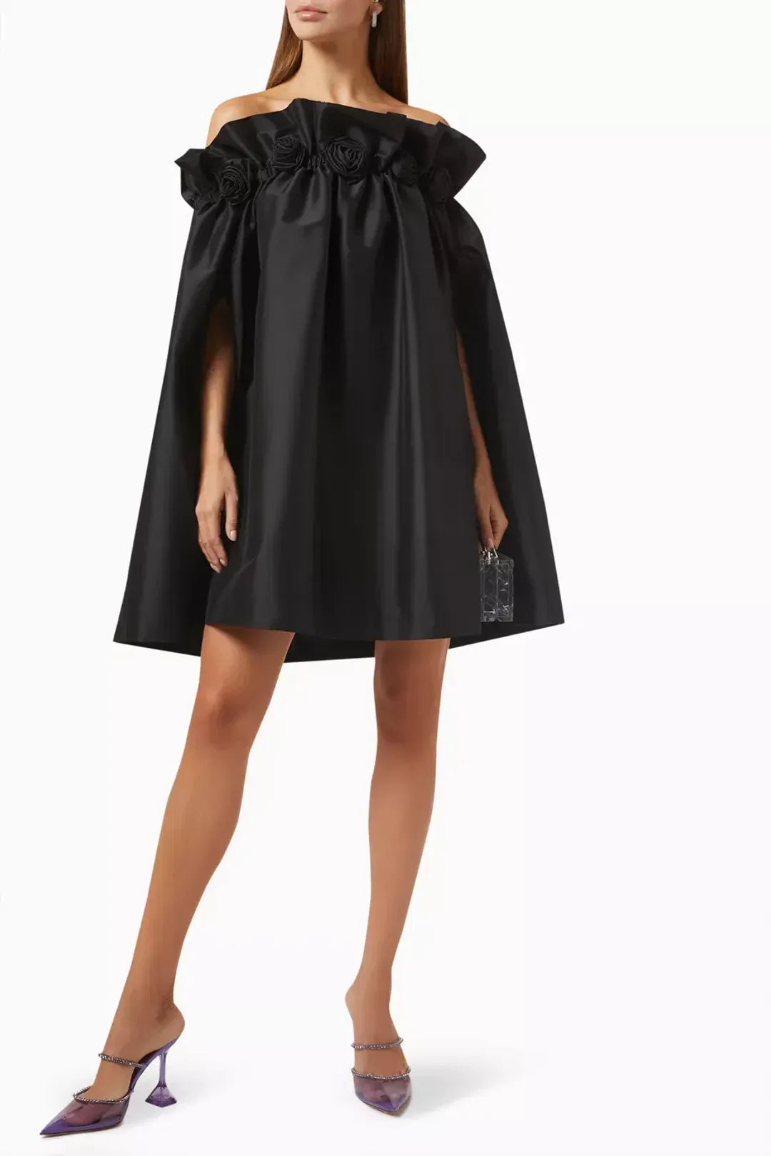Bernadette Tilly Strapless Appliquéd Taffeta Mini Dress in Black Size 10 for rent on The Volte - main image