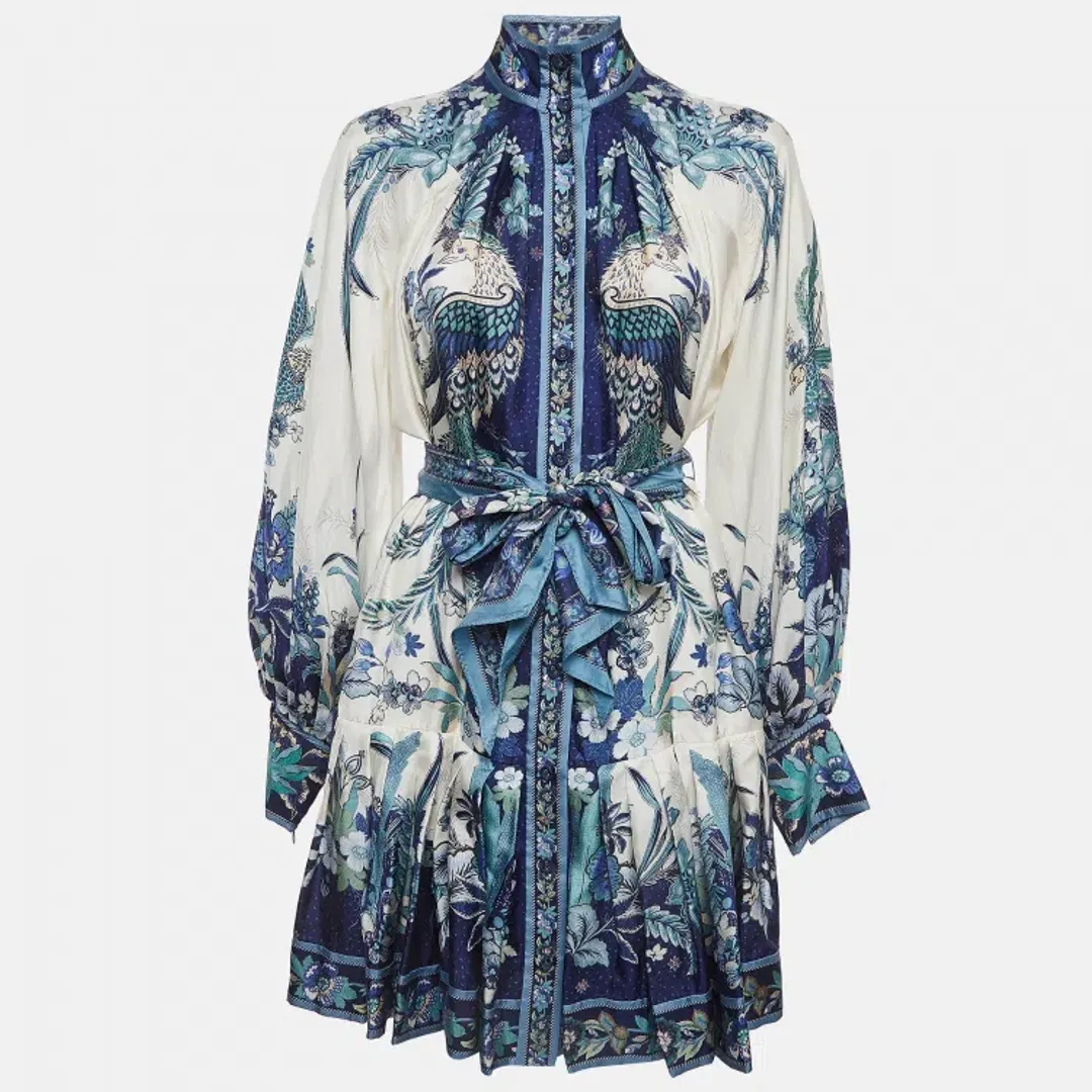 Zimmermann Glassy Placement Silk Mini Dress in Navy Phoenix Size 1 / AU 10 for rent on The Volte - main image