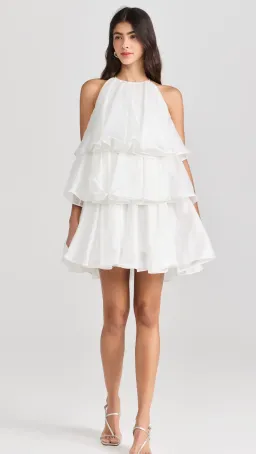 Aje Claudia Halterneck Tiered Mini Dress in White Size 8 for rent on The Volte - image 2