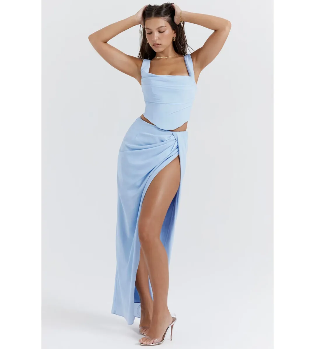 House of CB Vesper Soft Blue Maxi Skirt and Top Size 8 for rent on The Volte - main image
