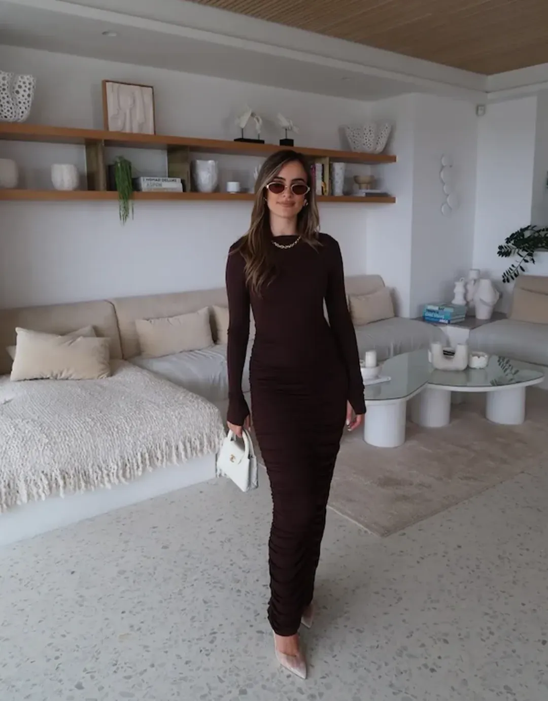 Sneaky Link Caterina Midi Dress Chocolate Size Small / Au 6  for rent on The Volte - main image
