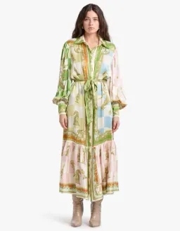 Alemais Checkmate Silk Shirtdress Maxi Dress Multi Print Size 14  for rent on The Volte - image 1