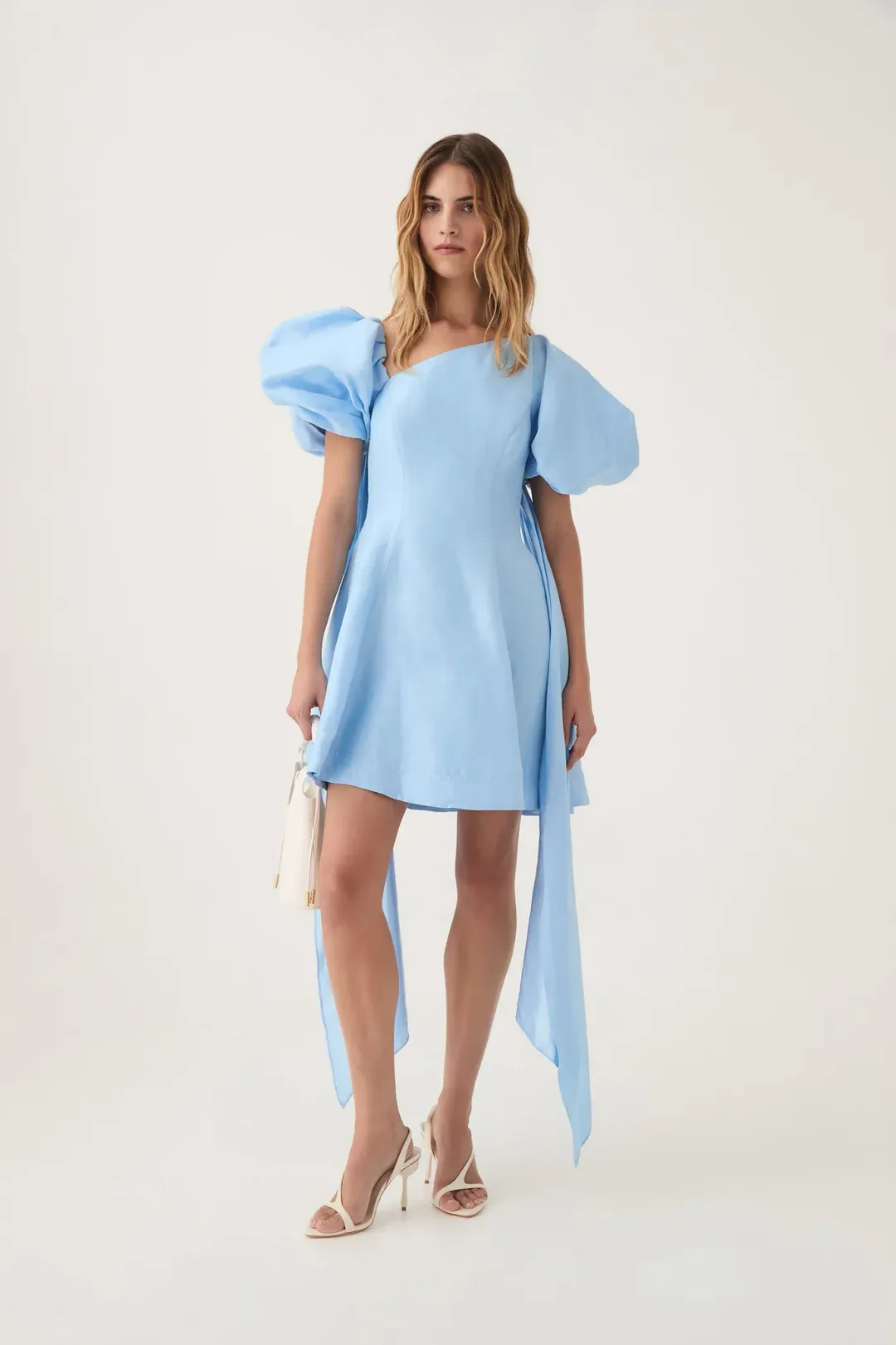 AJE Arista Tulip Sleeve Mini Dress Powder Blue Size 16 for rent on The Volte - main image