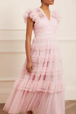 NEEDLE AND THREAD PINK V-NECK GOWN SIZE UK 14 ALTERED TO AU SIZE 10-12 for rent on The Volte - image 1