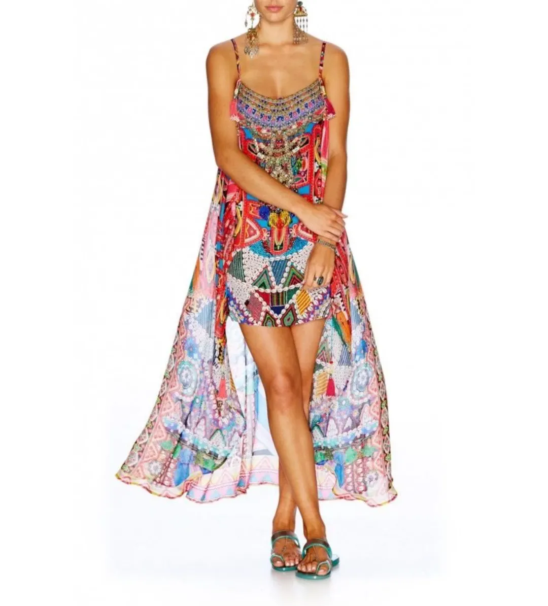Camilla Kabuz Kiz with Sheer Overlay Mini Dress Multi Print Size 3 AU 14 for rent on The Volte - main image