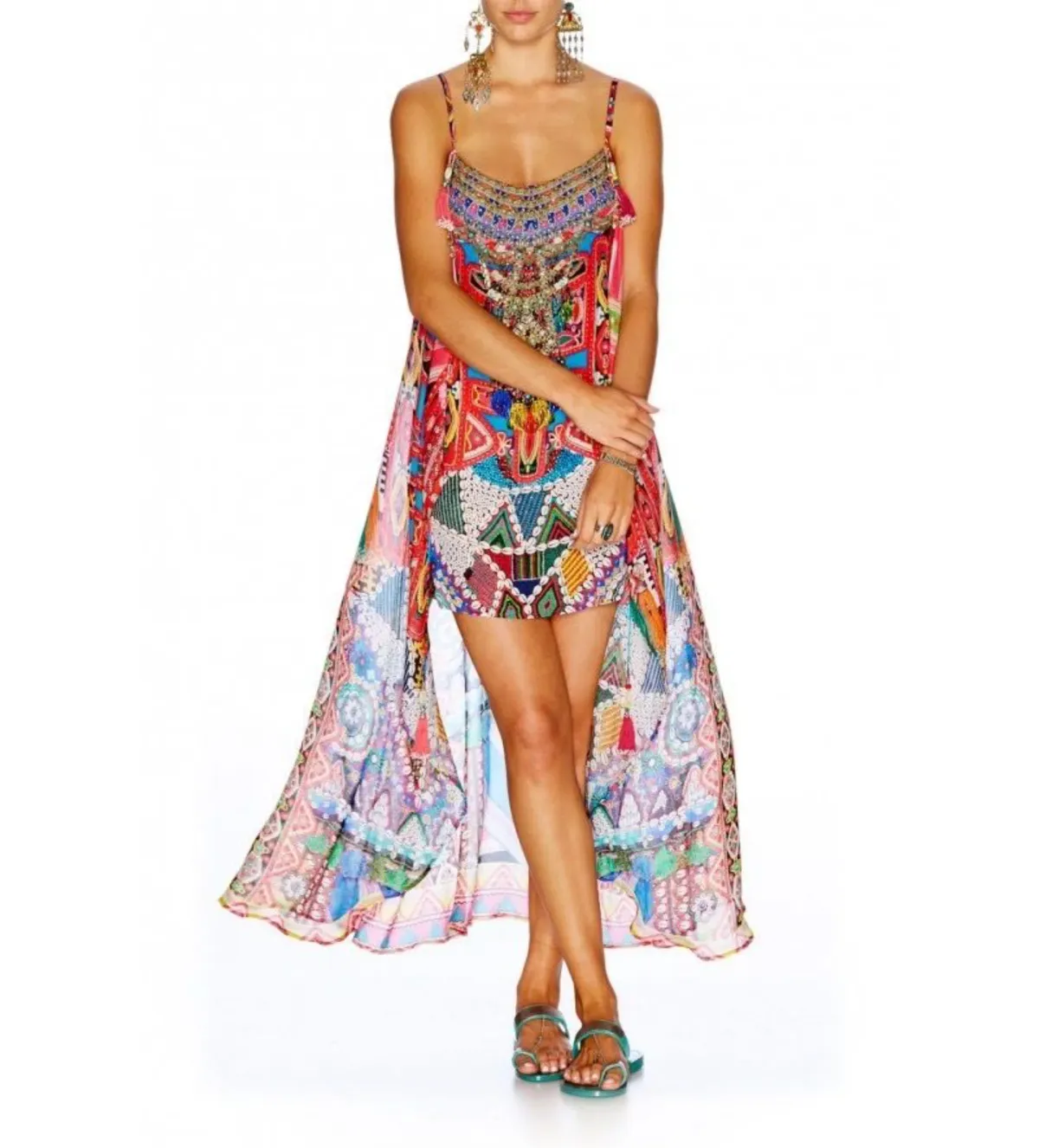 Camilla Kabuz Kiz with Sheer Overlay Mini Dress Multi Print Size 3 AU 14 for rent on The Volte - main image
