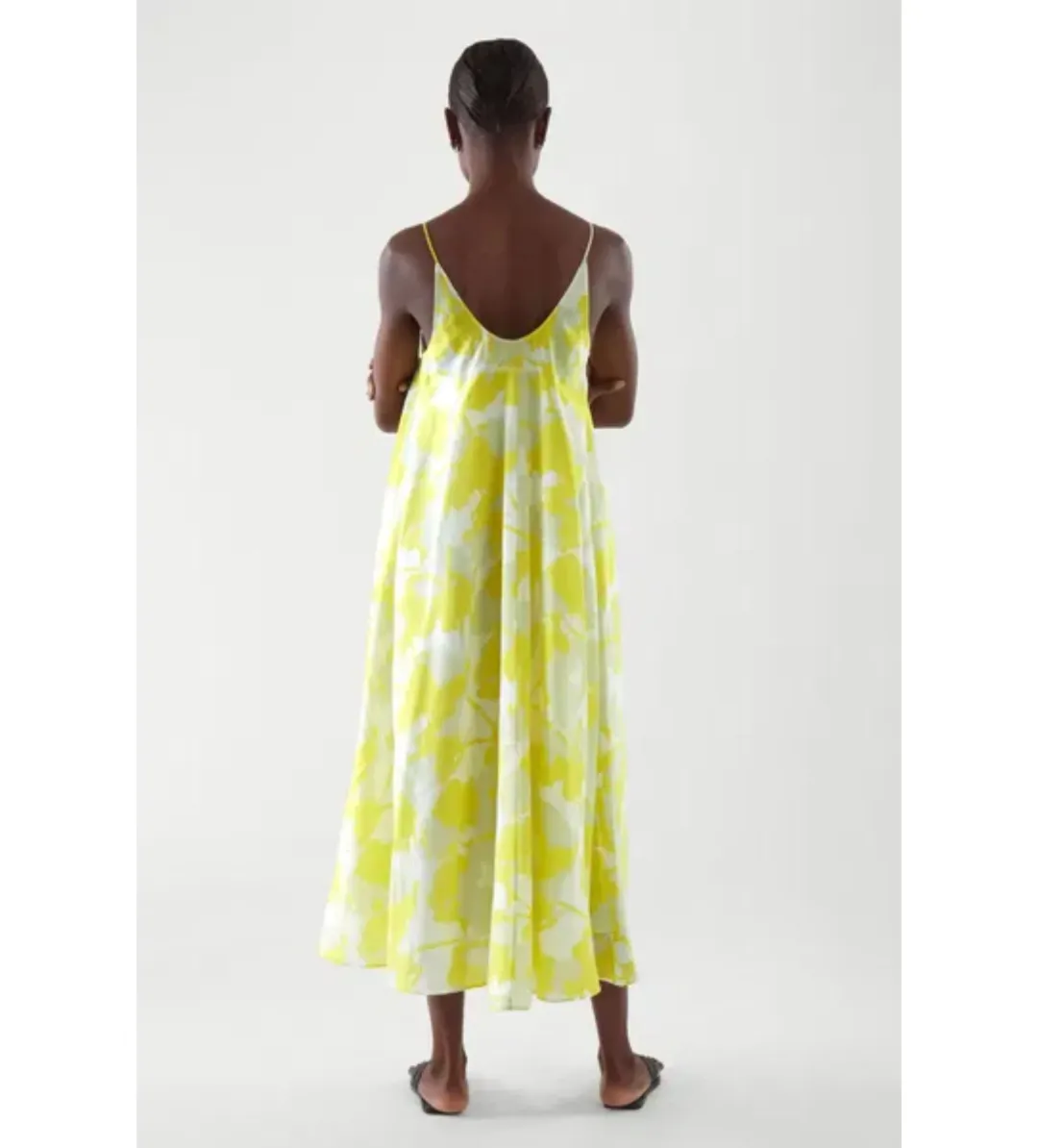 COS Long Slip Midi Dress Yellow Print Size 8 (fits up to small 10) for rent on The Volte - main image