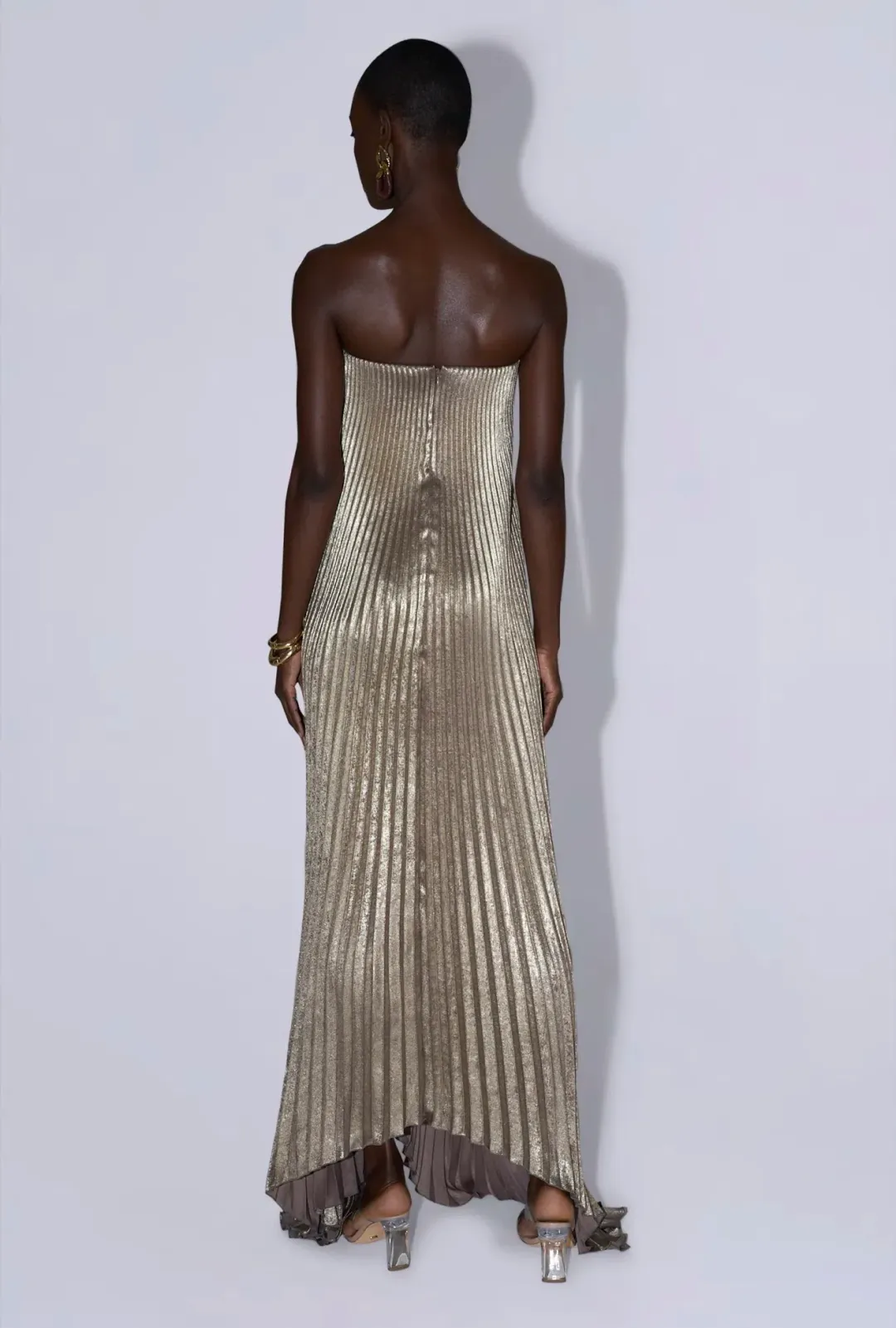 L'Idee Black Tie Gown in Gold Shimmer Size 12 for rent on The Volte - main image