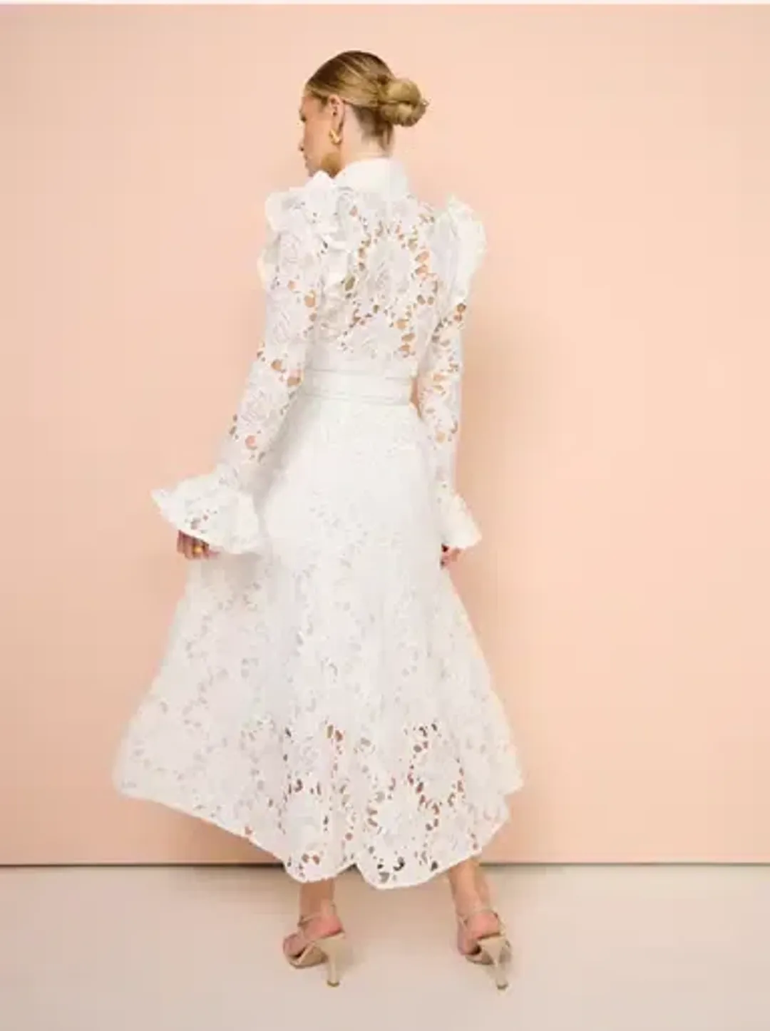Leo Lin Aliyah Lace Butterfly Sleeve Midi Dress in Snow / White Size 10 for rent on The Volte - main image