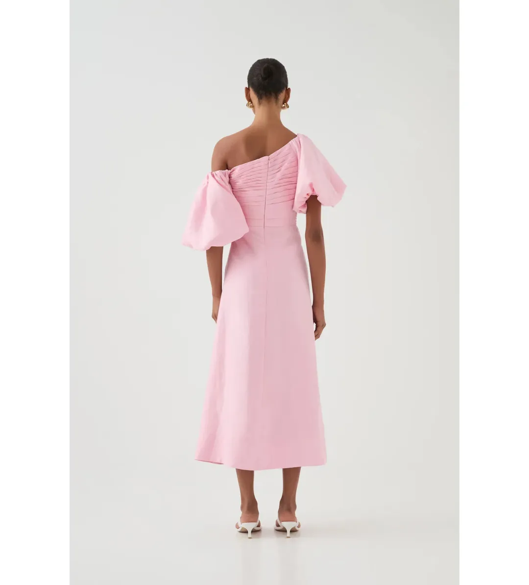 Aje Cadence Ruched Midi Dress in Ballerina Pink Size L / AU 12 for rent on The Volte - main image