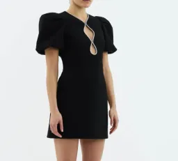 Rebecca Vallance Estella Puff Sleeve Mini Dress Black Size AU 4 for rent on The Volte - image 2