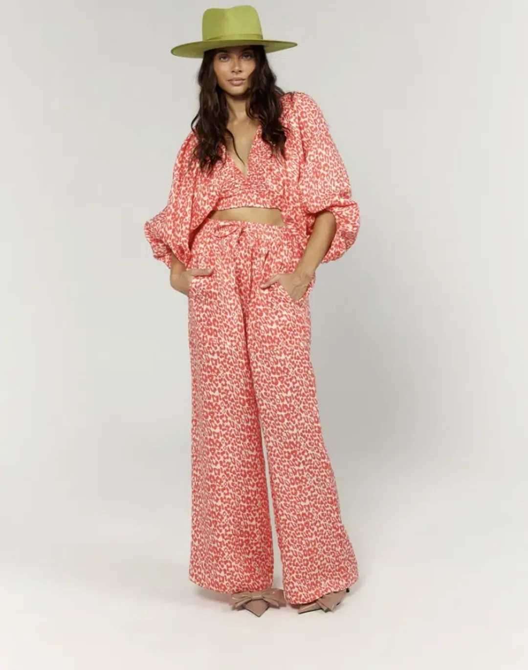 La Boheme Girls Coral Oat Leopard Juno Pant Essie Top Set Size S AU 6 for rent on The Volte - main image