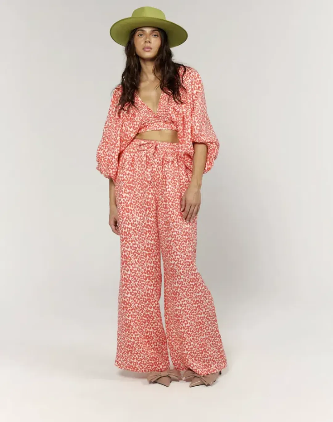 La Boheme Girls Coral Oat Leopard Juno Pant Essie Top Set Size S AU 6 for rent on The Volte - main image