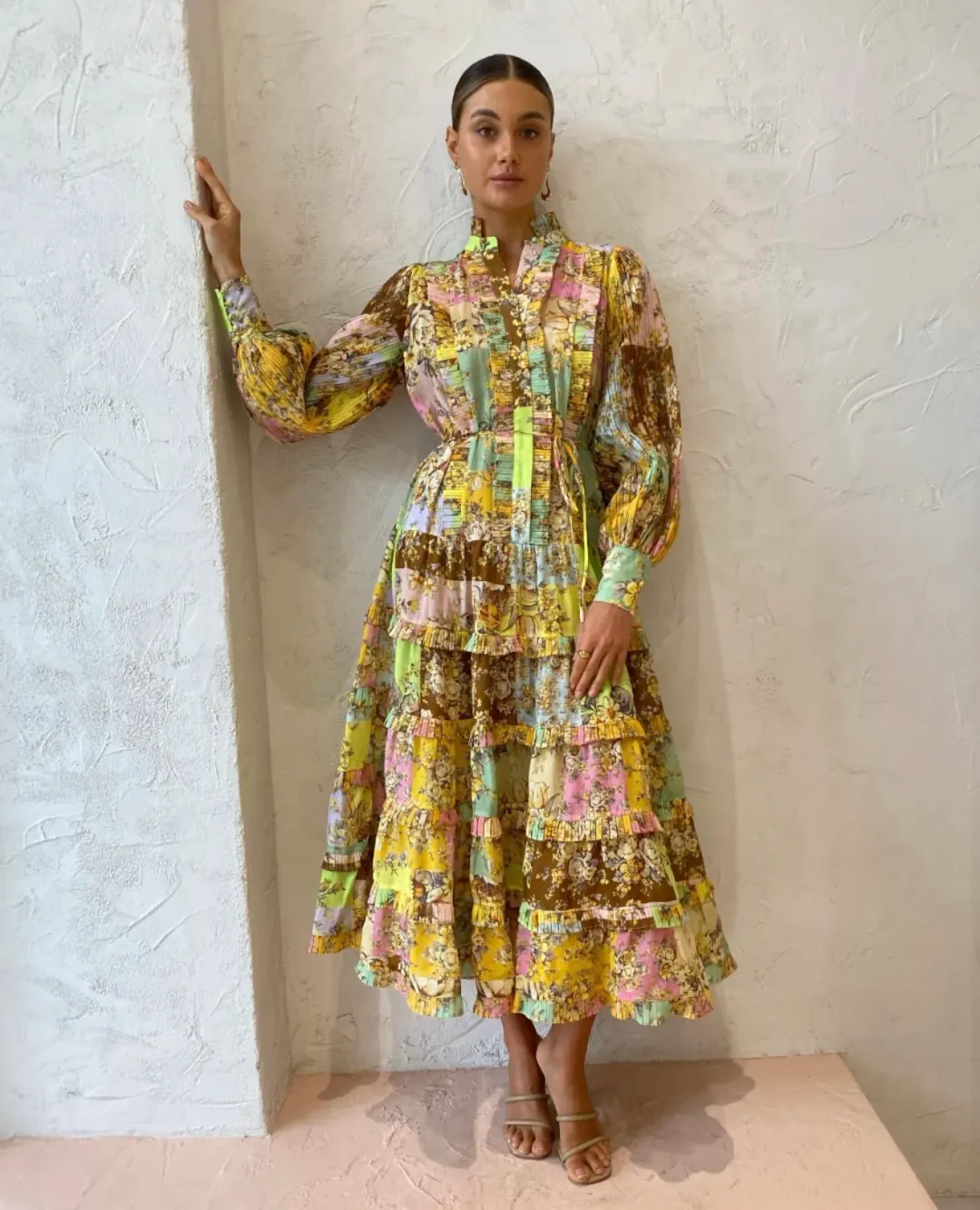 Alemais Matilde Pleat Shirt Dress Multi Size 10 for rent on The Volte - main image