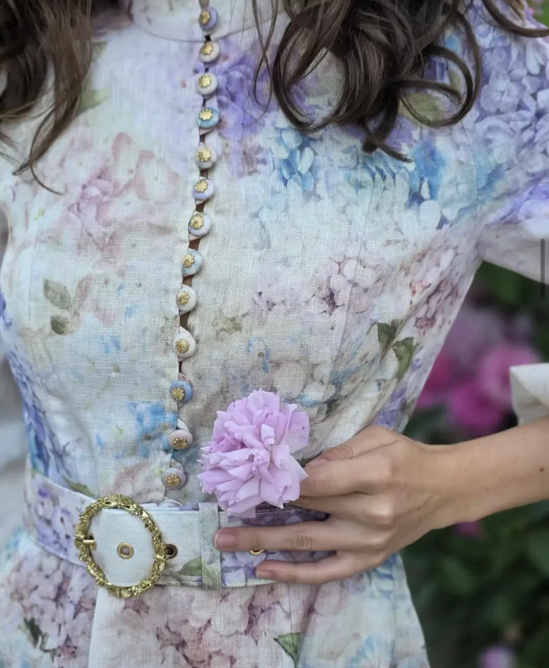 Zimmermann Dawning Buttoned Midi Dress Multi Hydrangea Size 3/AU 14 for rent on The Volte - main image