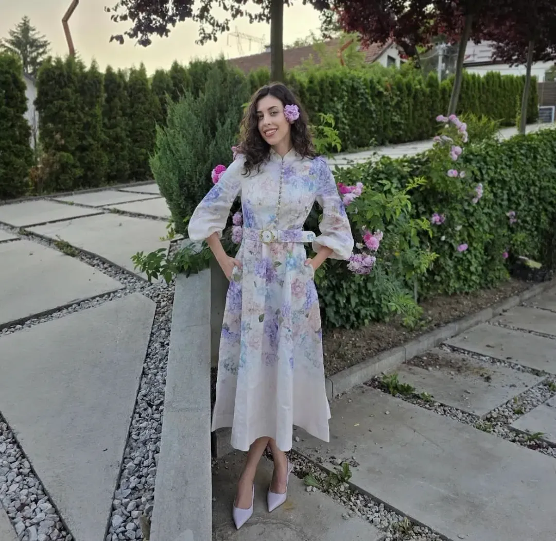 Zimmermann Dawning Buttoned Midi Dress Multi Hydrangea Size 3/AU 14 for rent on The Volte - main image