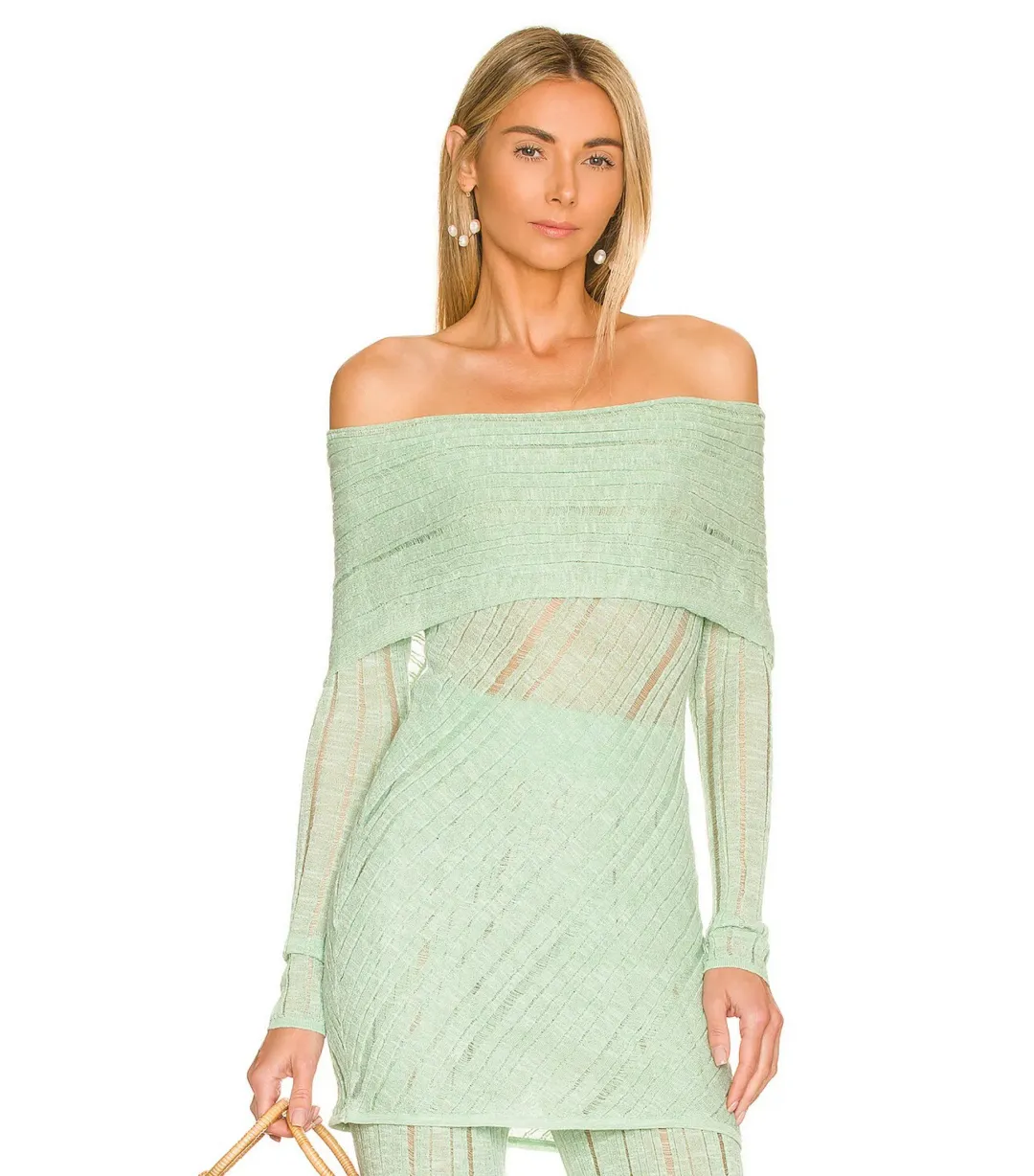 Cult Gaia Lotus Knit Top S / AU 8 and Laurel Knit Pant Size M / AU 10 Set in Aloe  for rent on The Volte - main image
