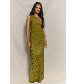Meshki Capri Gathered Slinky Maxi Dress Vintage Olive Size 6/XS for rent on The Volte - image 1
