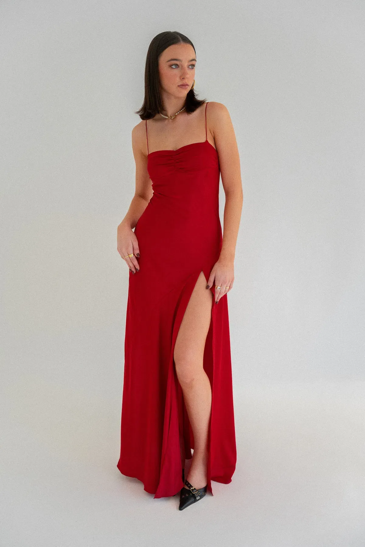 HNTR The Label Gaia Gown in Wine Size AU 8  for rent on The Volte - main image