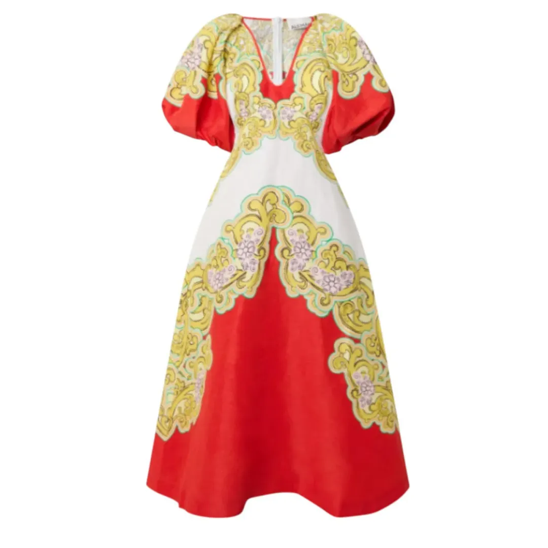ALEMAIS Sierra Midi Dress Red Multi Size AU 10  for rent on The Volte - main image