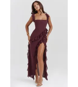 House of CB Ariela Ruffle Maxi Dress Mulberry Size 6/XS for rent on The Volte - image 4