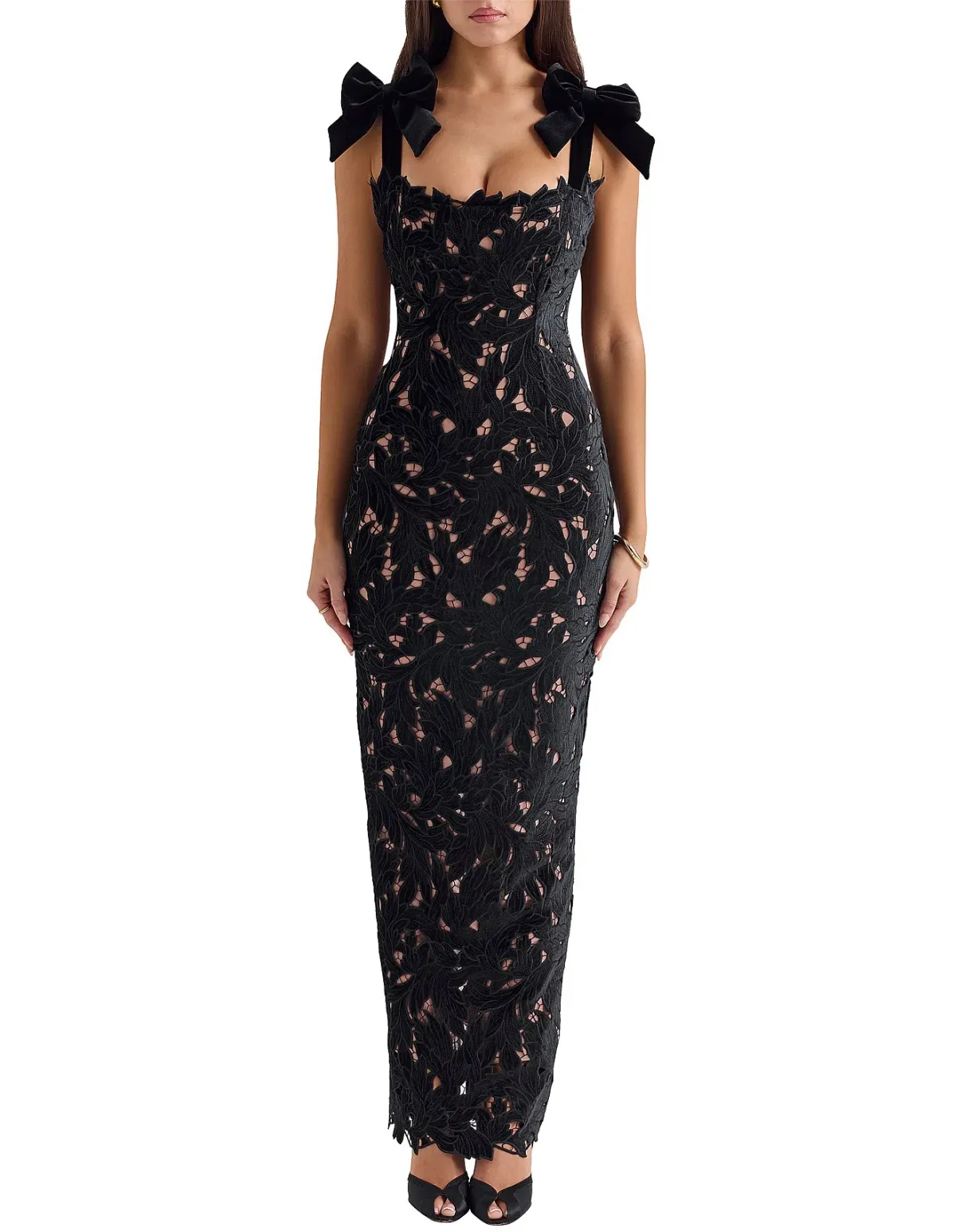 House of CB Tiff Velvet Lace Maxi Dress Black Size 10/S for rent on The Volte - main image
