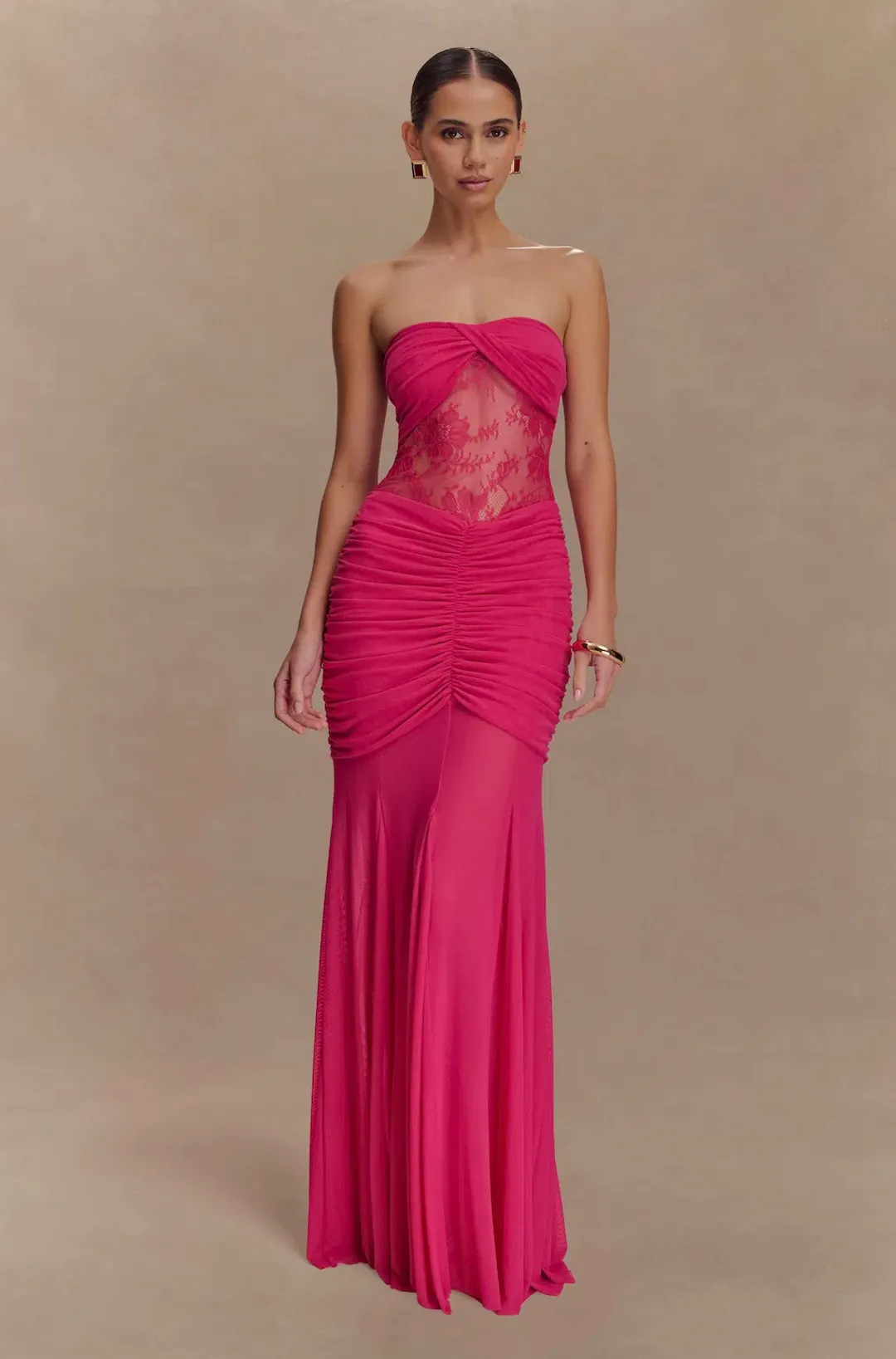 Meshki Khadijah Lace and Mesh Maxi Dress in Pink Size 10 for rent on The Volte - main image