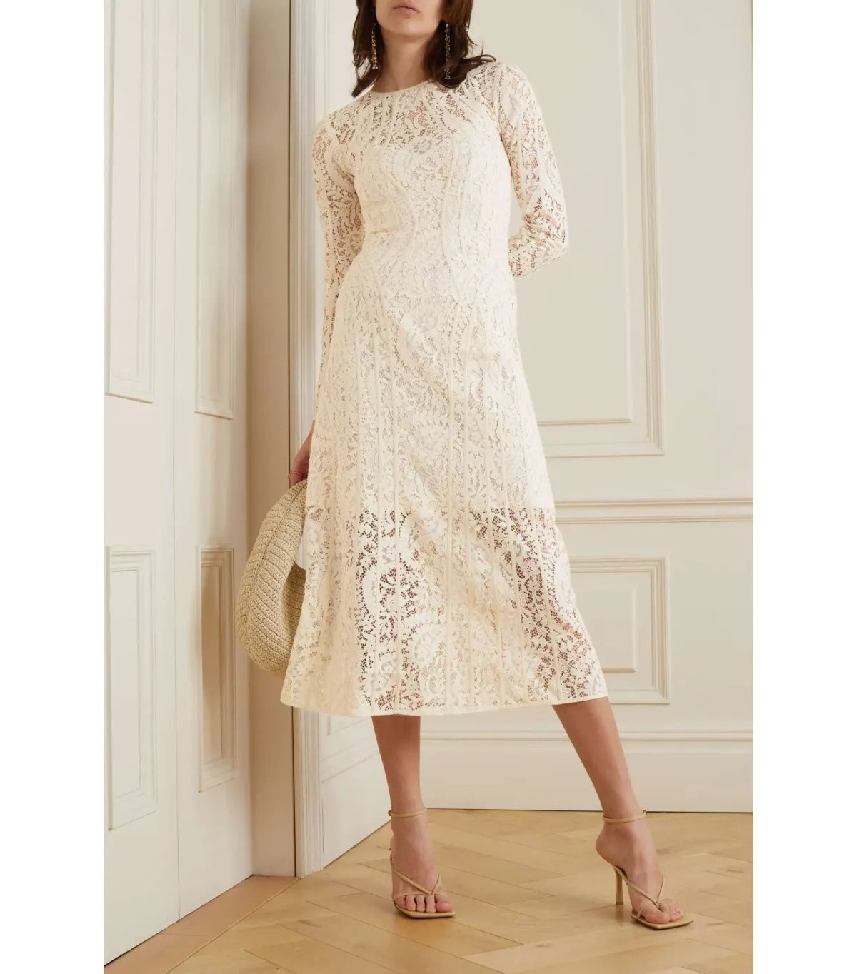 Zimmermann Devi Panelled Lace Midi Dress Ivory Size 2 / AU 12 for rent on The Volte - main image