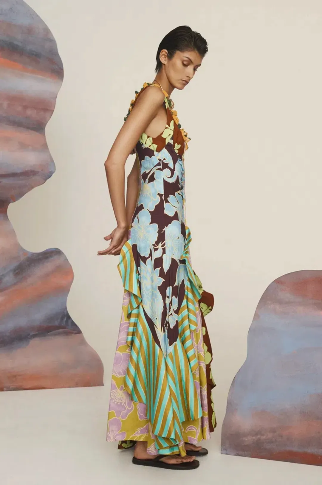 Alemais Poppy Spliced Midi Dress Multi Size 16 for rent on The Volte - main image