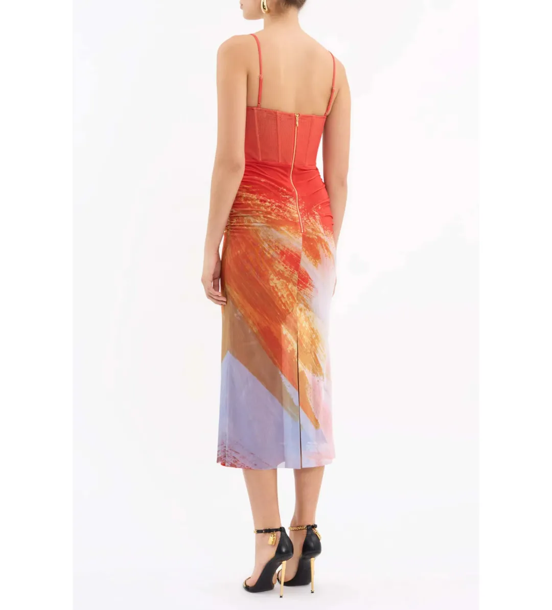 Rebecca Vallance Frida Corset Midi Dress Orange Size AU 8 for rent on The Volte - main image