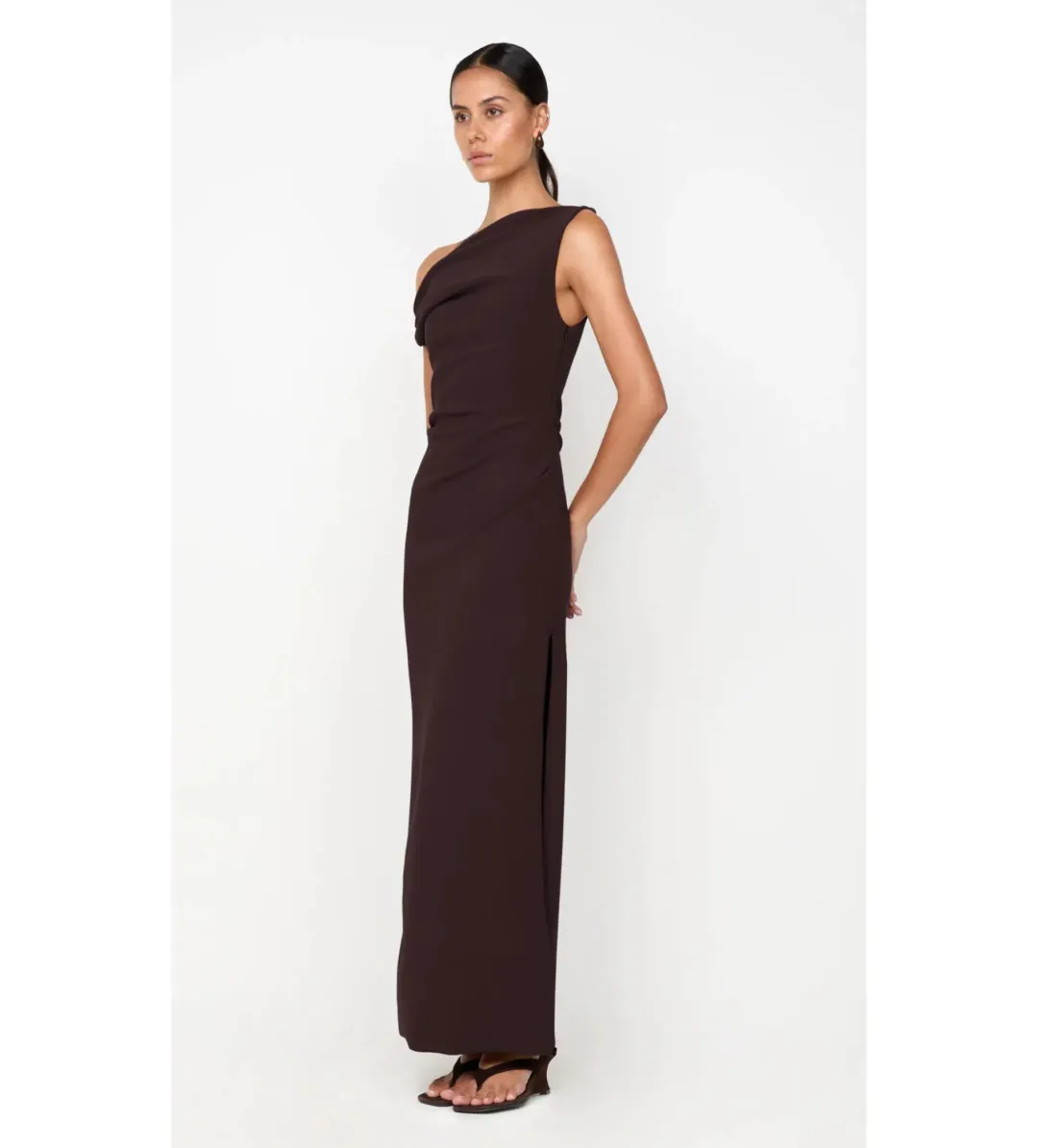 Bec & Bridge Leora Asym Maxi Dress Dark Chocolate Size AU 10 for rent on The Volte - main image