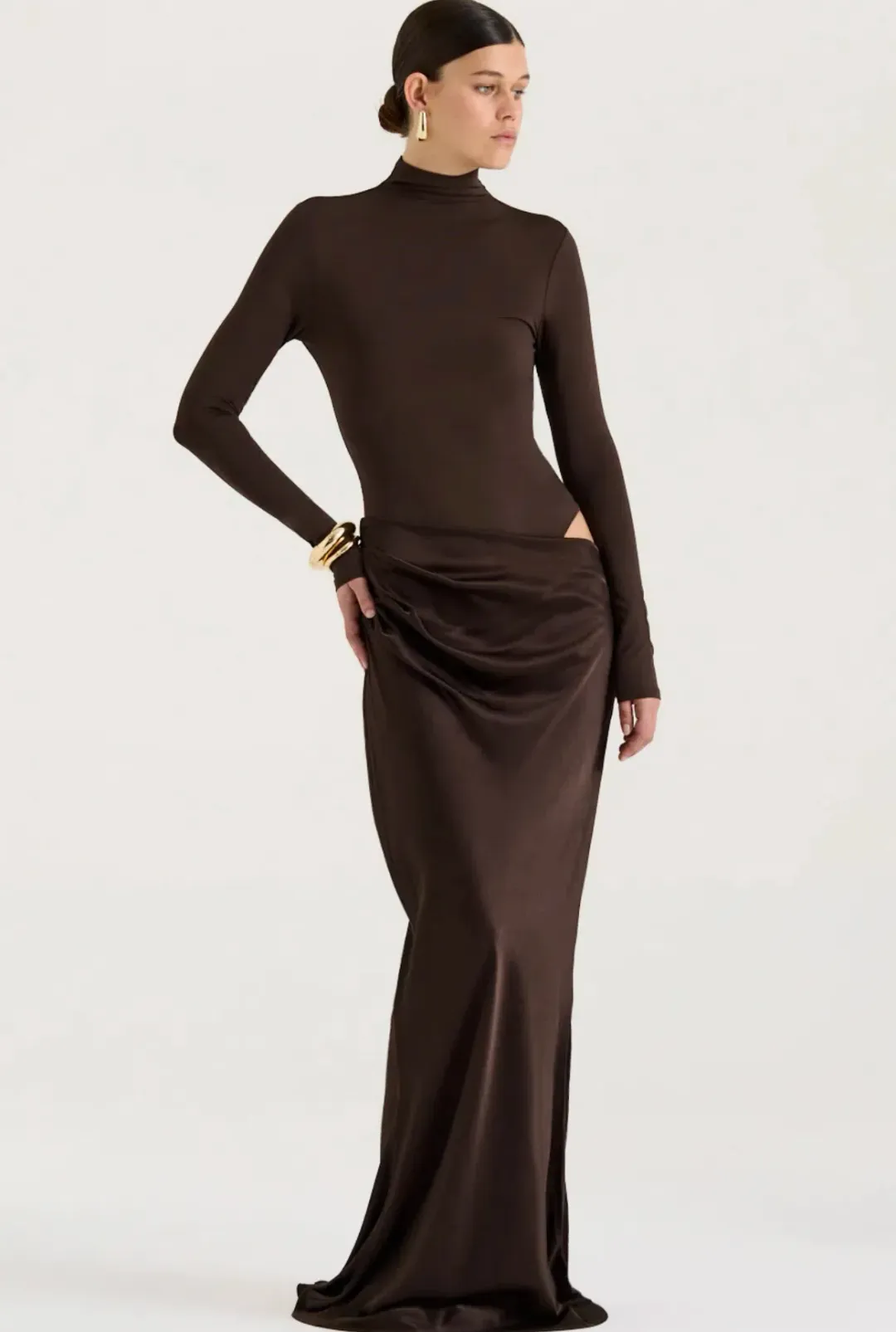 Henne Soraia Long Sleeve Maxi  Dress Chocolate Size XS / Size AU 6 for rent on The Volte - main image