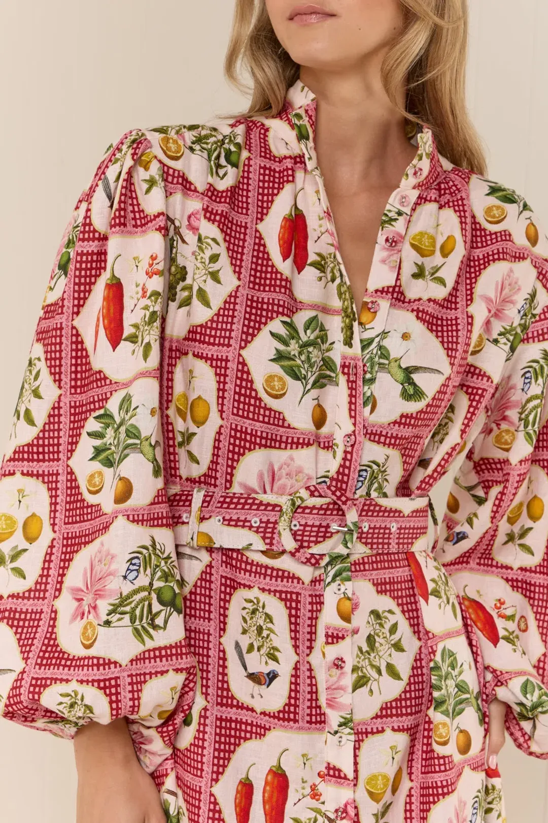 Palm Noosa Noddy Shirt Dress Pink Citrus Tile Size AU 10 for rent on The Volte - main image