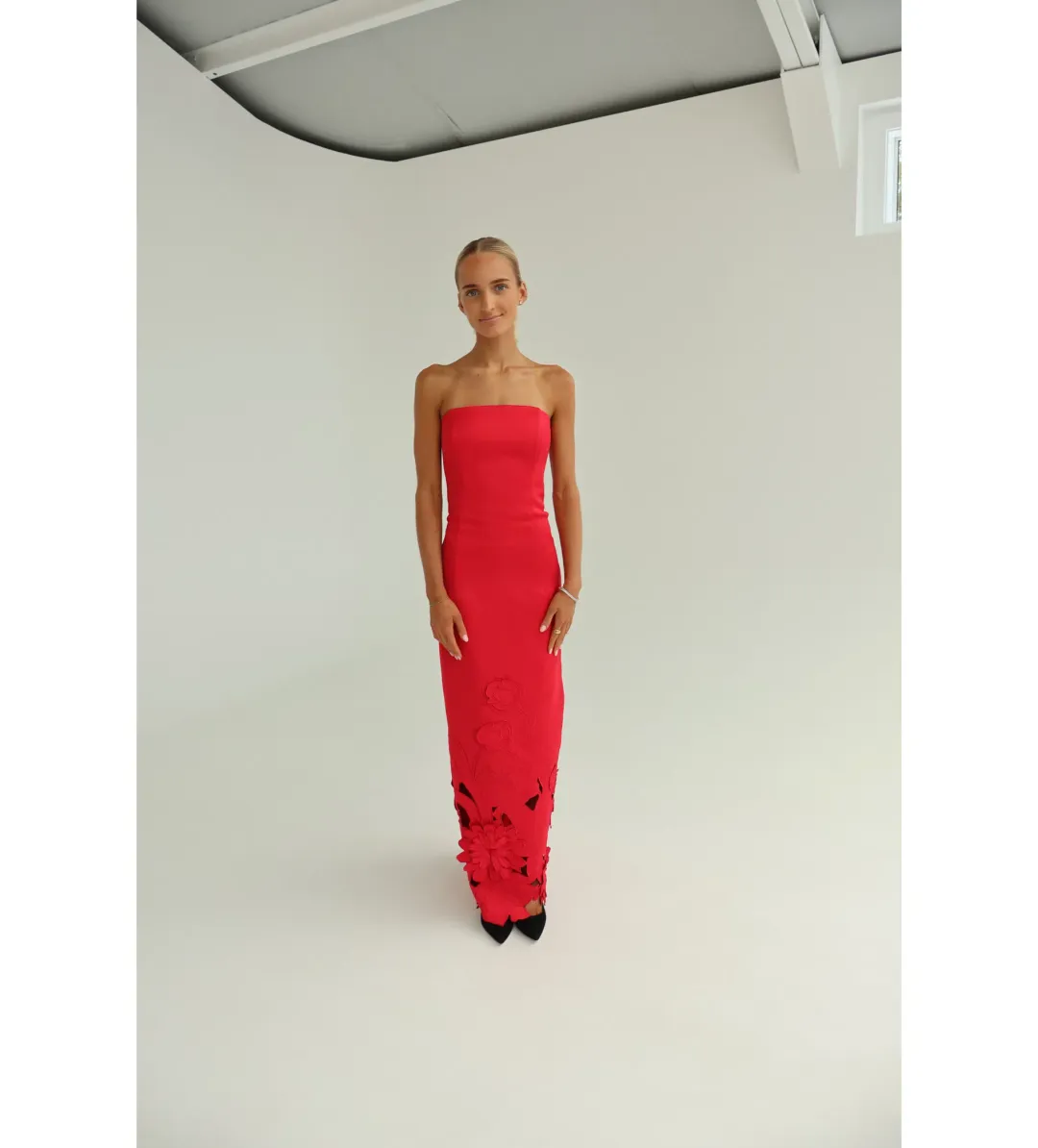 Leo Lin Rayna Appliqué Bustier Maxi Dress in Rosa Size AU10 for rent on The Volte - main image