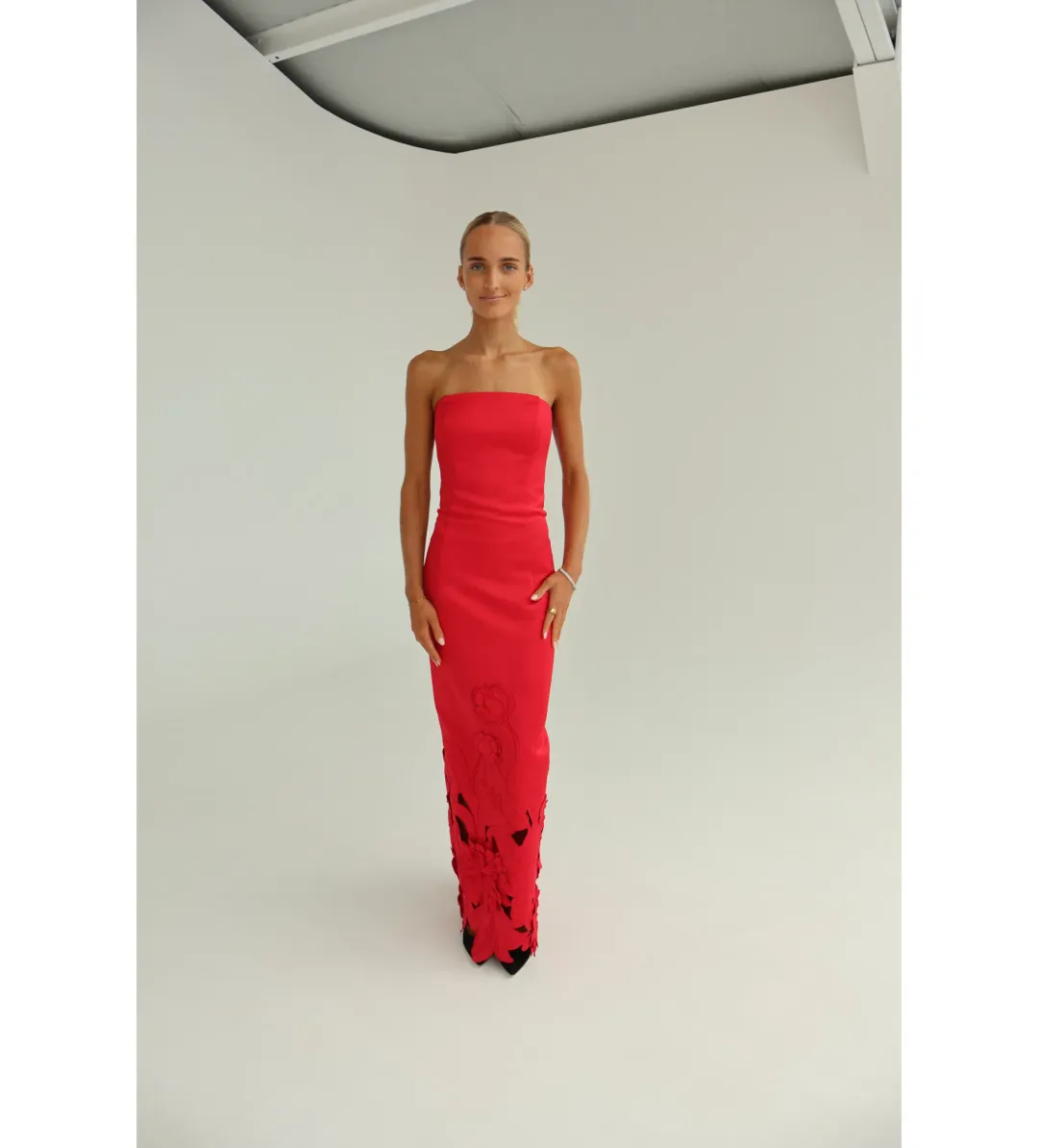 Leo Lin Rayna Appliqué Bustier Maxi Dress in Rosa Size AU10 for rent on The Volte - main image