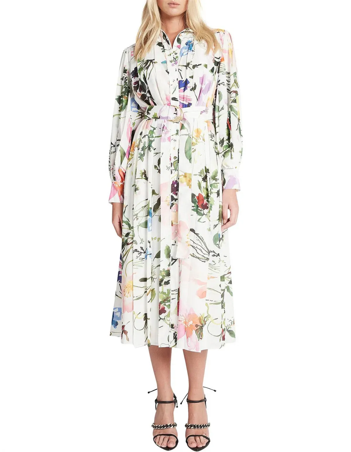 Aje Introspect Pleated Shirt Midi Dress Multi Floral Size 6 for rent on The Volte - main image