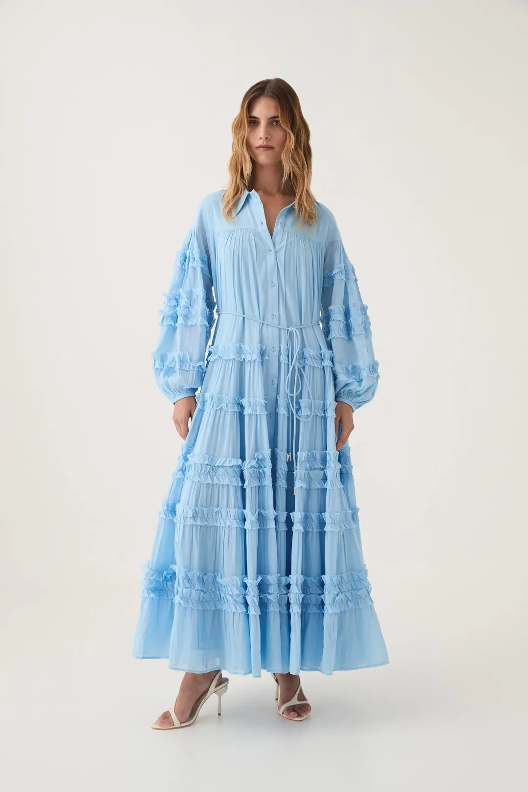 Aje Pastiche Tiered Maxi Dress in Powder Blue Size 4 for rent on The Volte - main image