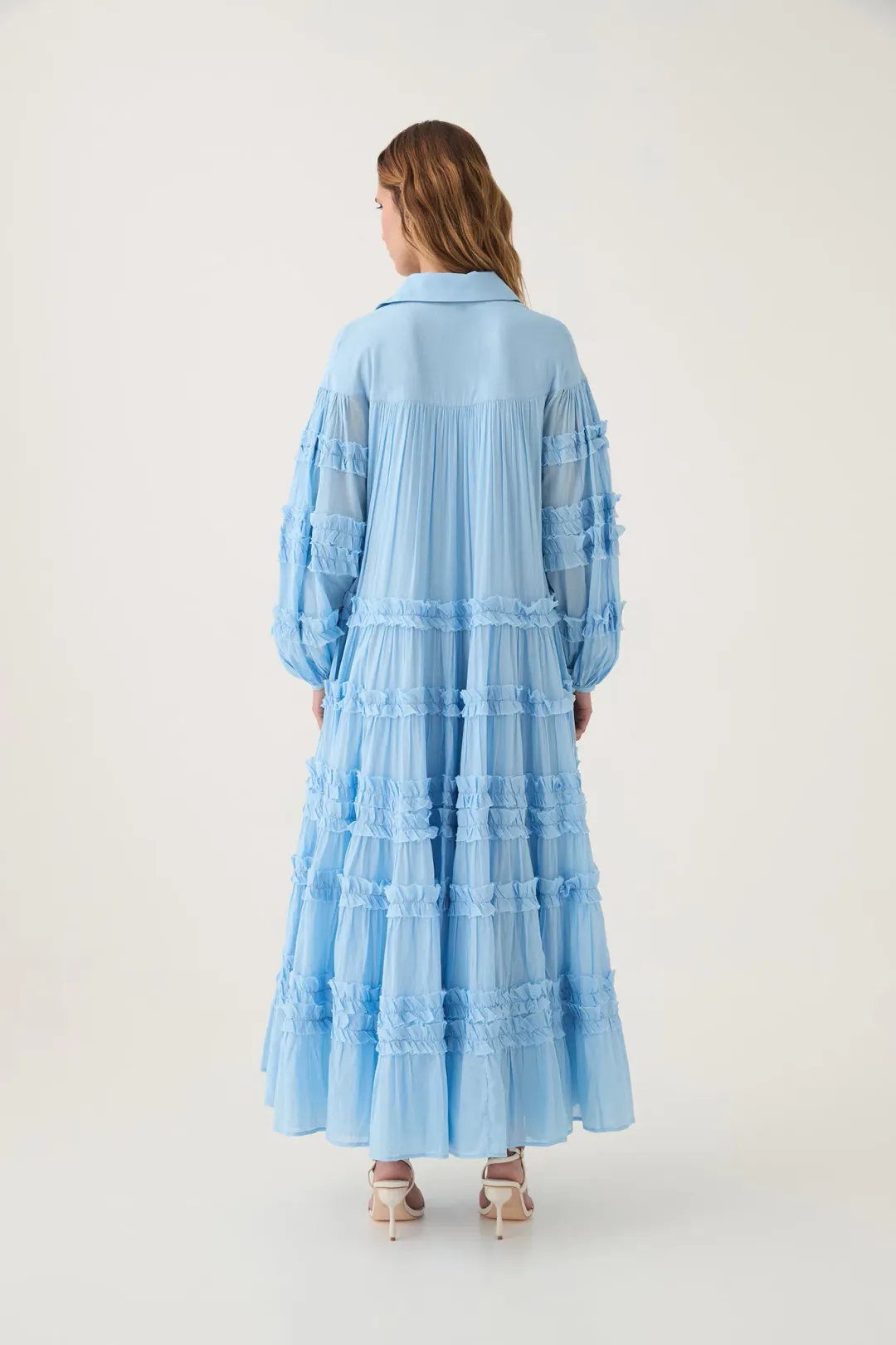 Aje Pastiche Tiered Maxi Dress in Powder Blue Size 4 for rent on The Volte - main image