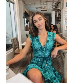 Zimmermann Lulu Panelled Flip High Neck Mini Dress in Jade Floral Print Size 2 / AU 12 for rent on The Volte - image 3