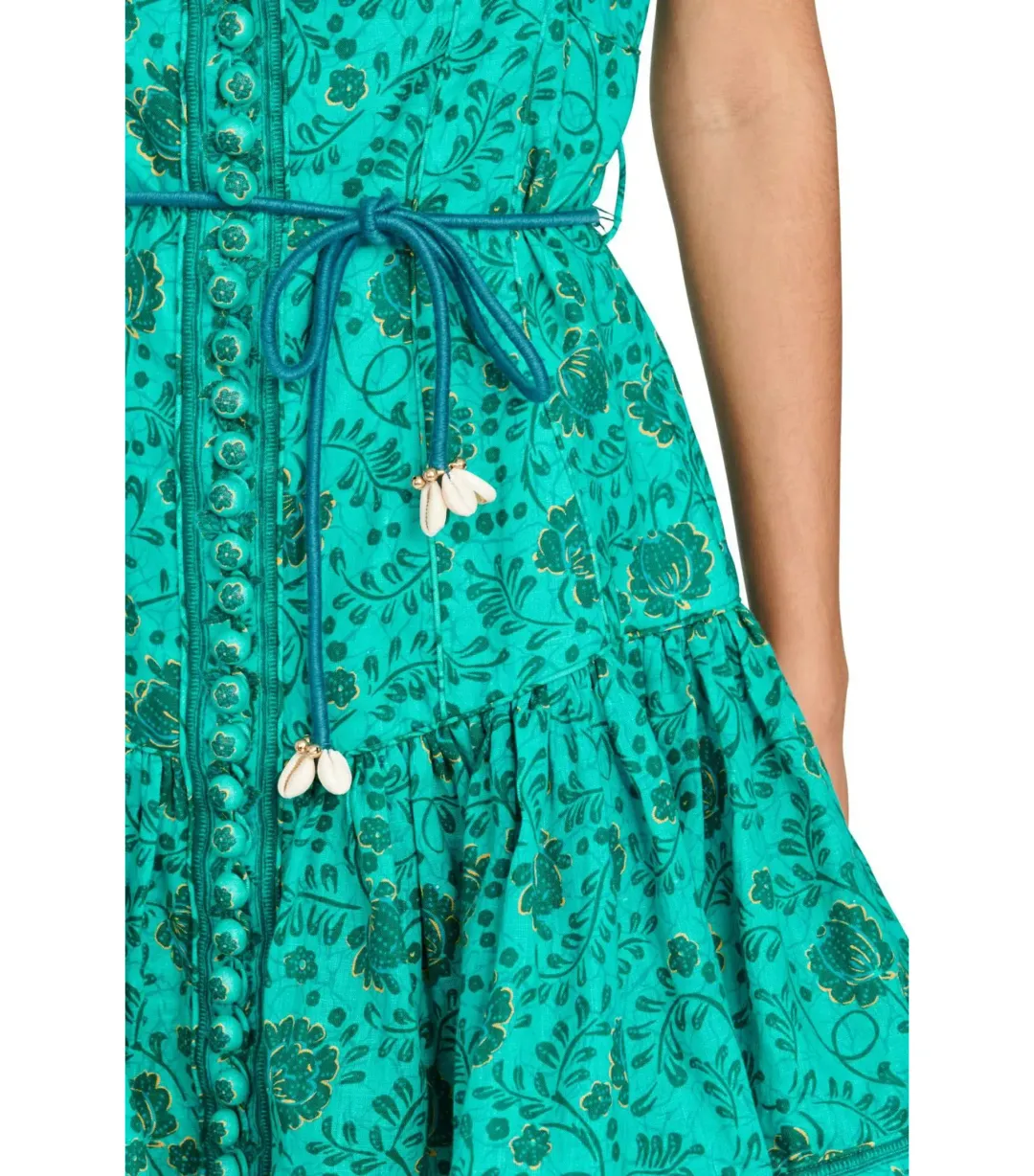 Zimmermann Lulu Panelled Flip High Neck Mini Dress in Jade Floral Print Size 2 / AU 12 for rent on The Volte - main image